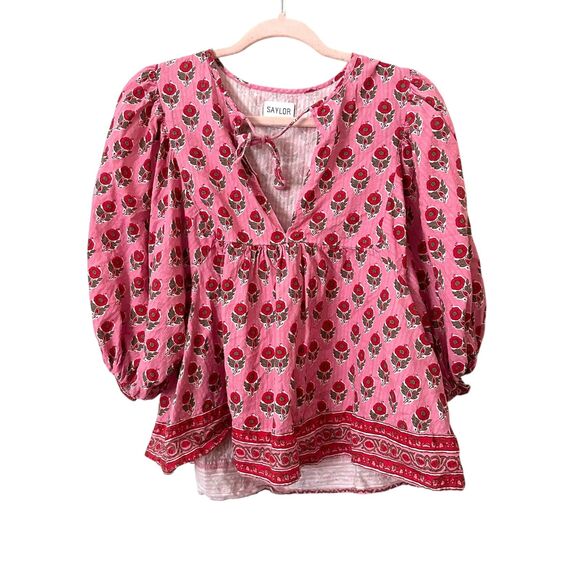 SAYLOR‎ Samah Floral Boho Top Pink Large - Picture 2 of 5